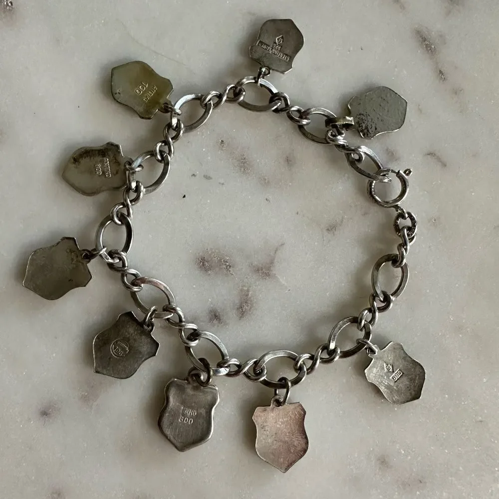 Vintage Sterling Silver Travel Charm Bracelet European City & Country Ch…